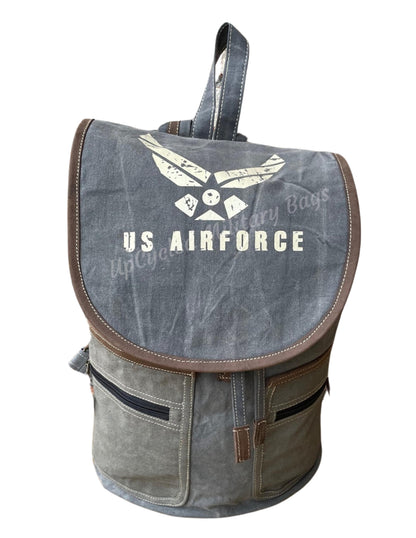 Recycled Military Canvas Bag – Custom Branch Gray Canvas Backpack for Women & Men – Veteran Gift Idea