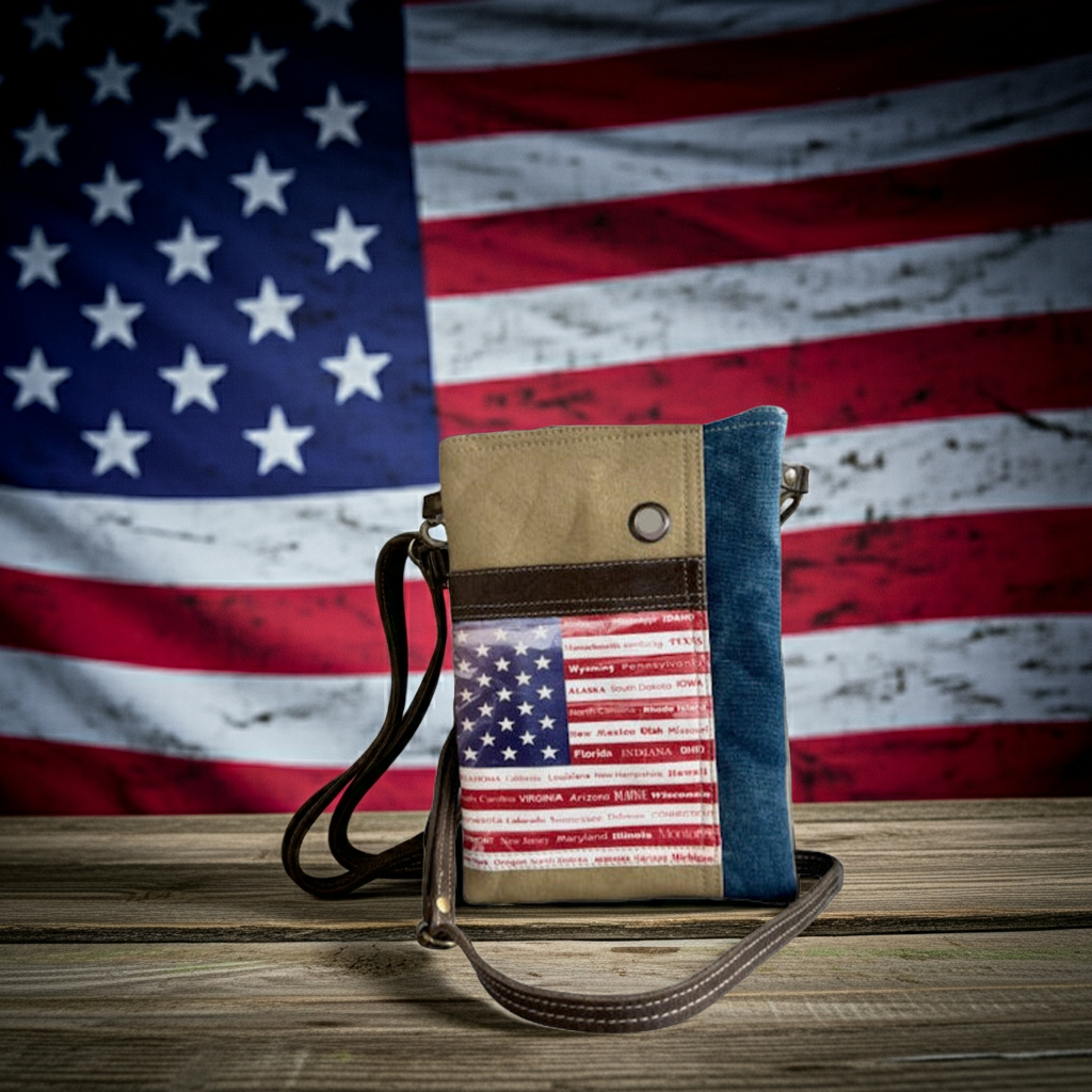 American Flag Canvas Passport Crossbody Bag