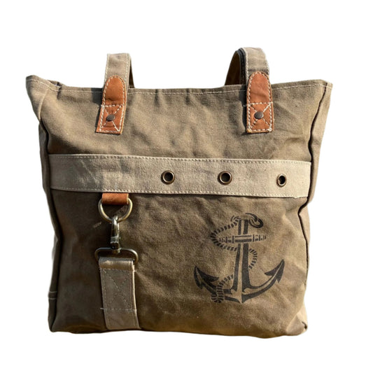 Navy or Nautical Sustainable Canvas Anchor Shoulder Tote Bag Purse