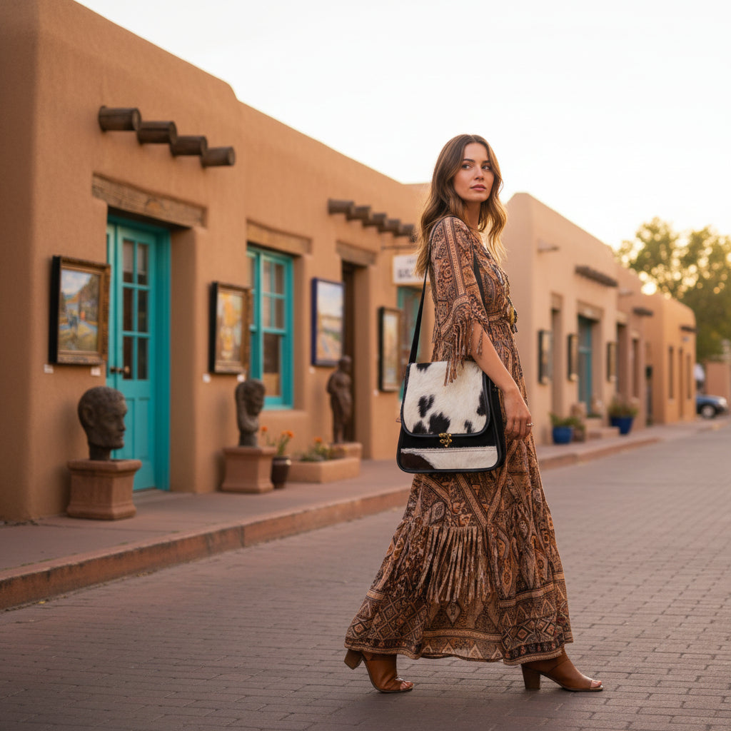 Canvas Crossbody Purse – Black & White Cowhide Satchel for Women – Unique Western Gift Idea