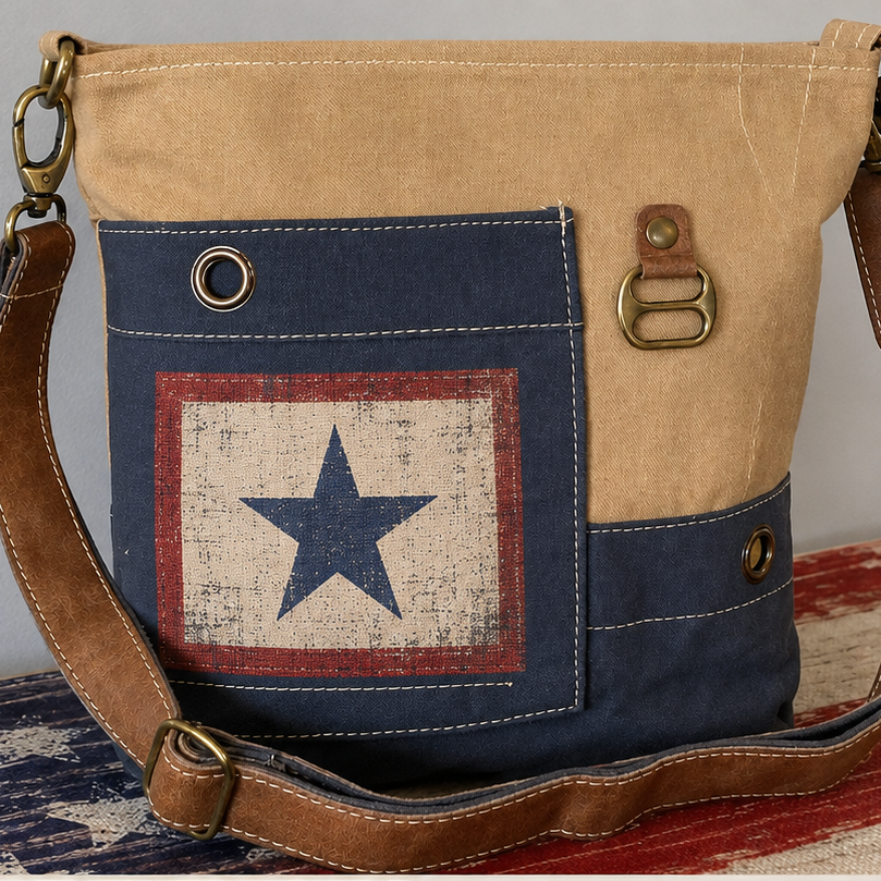 recycled military bags Blue Star Crossbody for active duty military families.