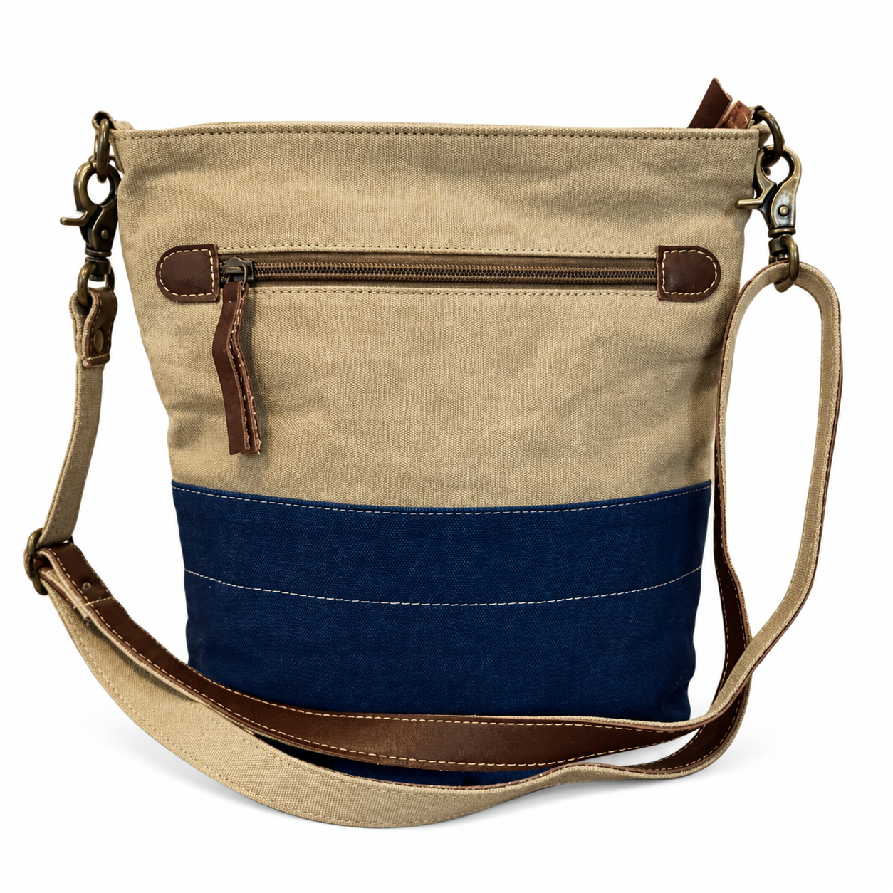 back of a  recycled military bags Blue Star Crossbody for active duty military families.