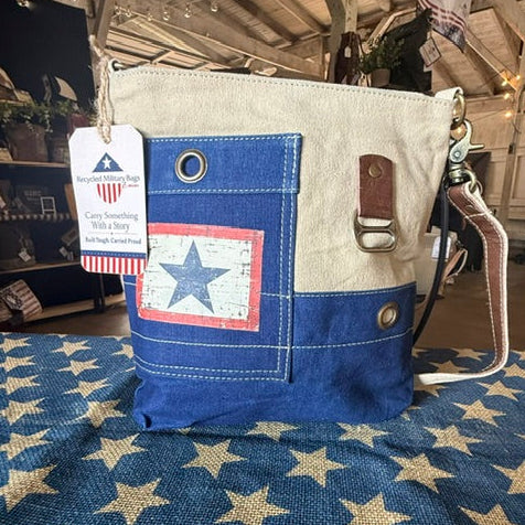 recycled military bags Blue Star Crossbody for active duty military families.