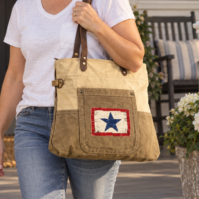 recycled military bags blue star tote for active duty military families.