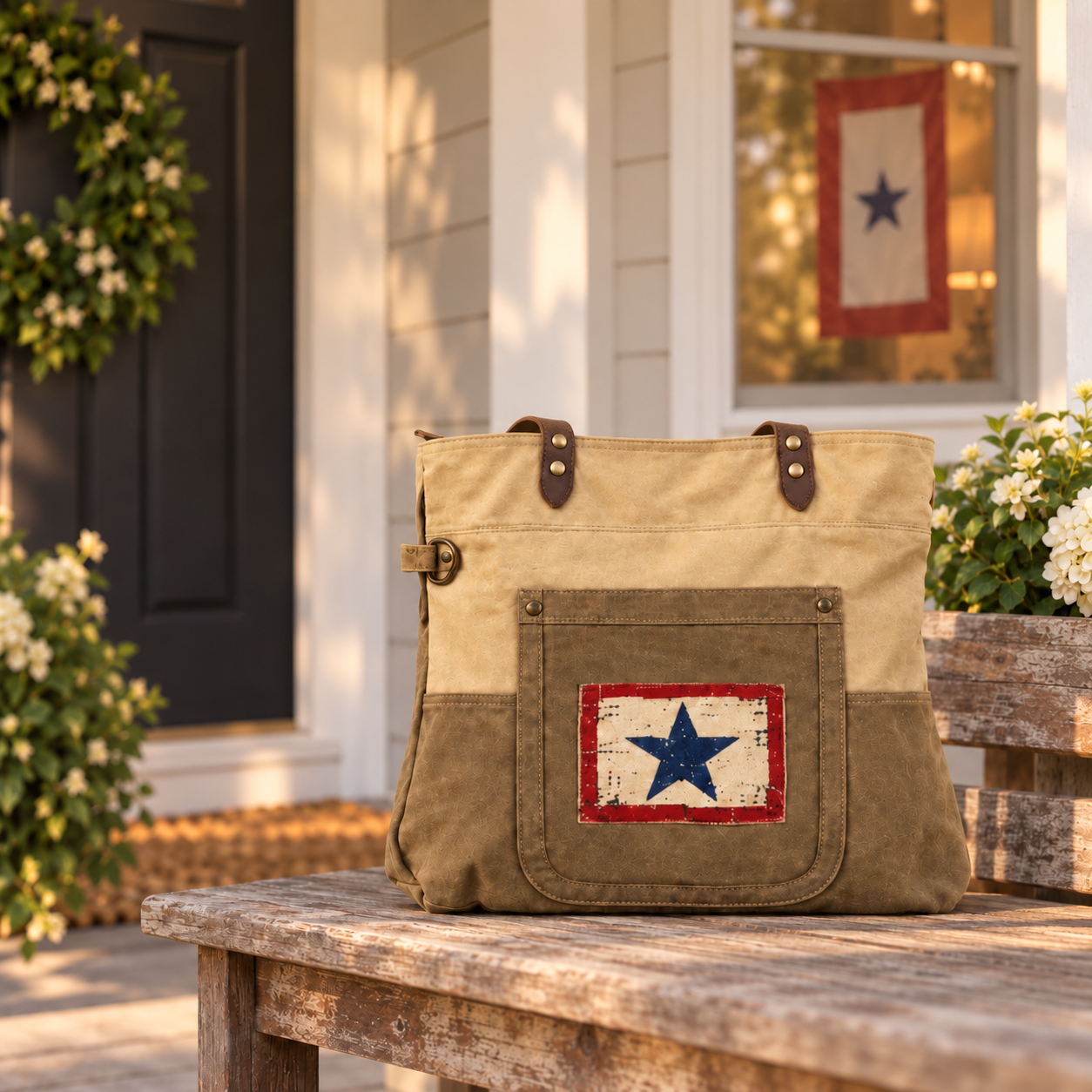 recycled military bags blue star tote for active duty military families.