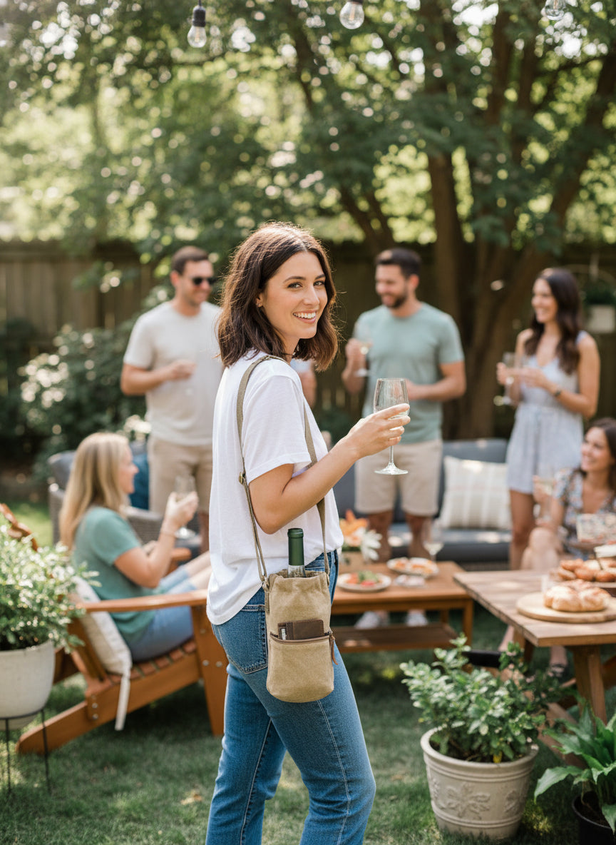 brown canvas recycled military wine, water bourbon carrying bag