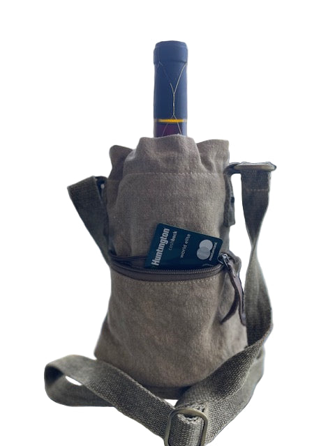 Water, Wine, Bourbon Bottle Sustainable Canvas Carrier with Zip Pocket