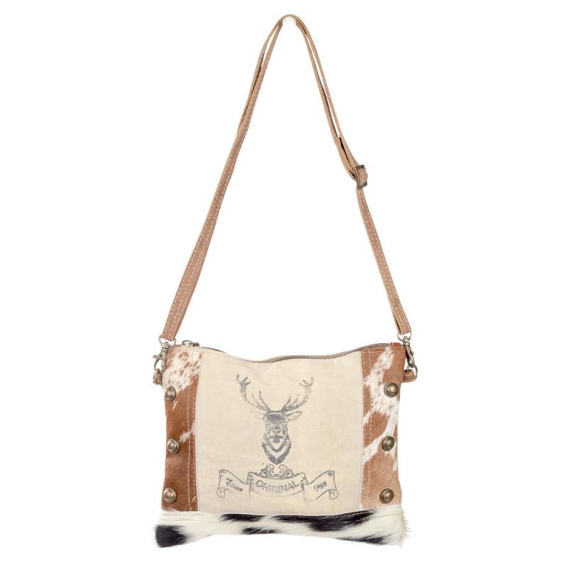 Small Deer Crossbody with Cowhide Trim