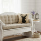 Recycled Military Bags tan pillow with black deer silhouette on a shabby chic setting