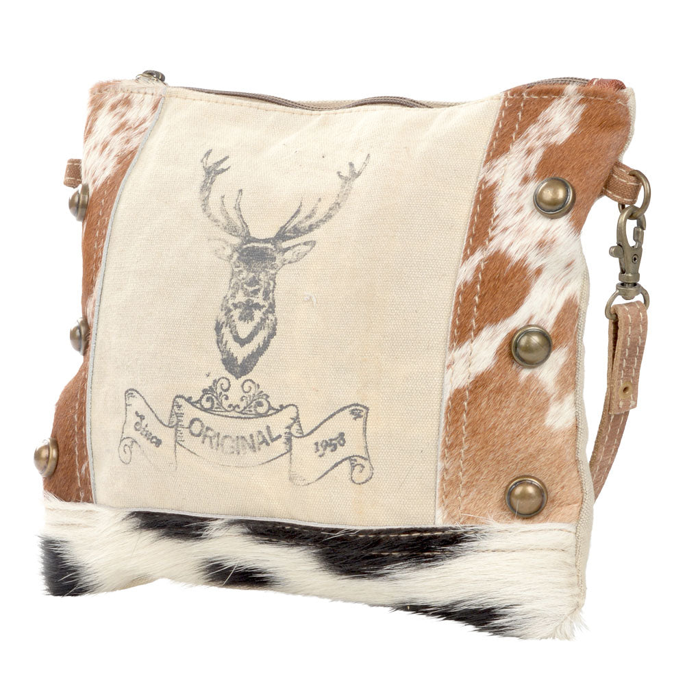 Canvas Crossbody Purse for Women – Small Deer Cowhide Trim Military Bag – Unique Rustic Gift Idea