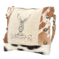 Canvas Crossbody Purse for Women – Small Deer Cowhide Trim Military Bag – Unique Rustic Gift Idea