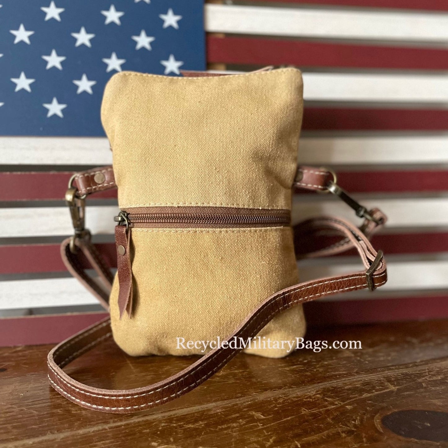 US Flag Travel, Festival or Small sustainable canvas Patriotic Passport Crossbody Bag