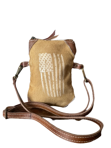 US Flag Travel, Festival or Small sustainable canvas Patriotic Passport Crossbody Bag