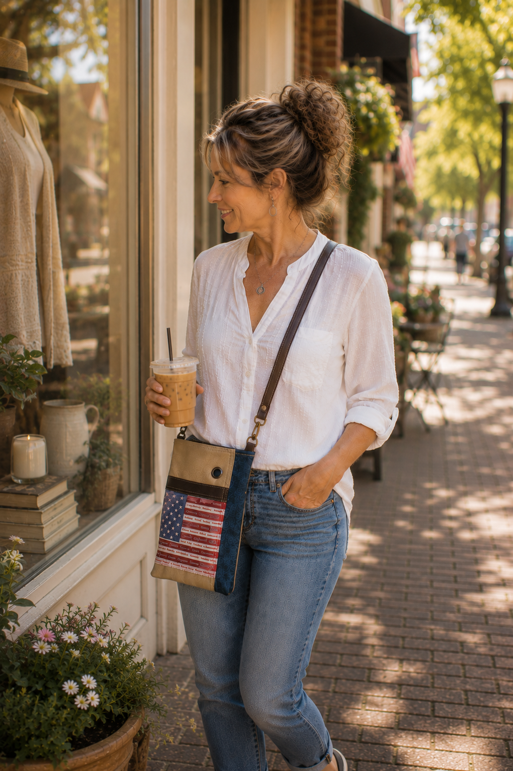 Patriotic Canvas Handbag – American Flag Passport Crossbody for Women – Veteran & Patriotic Gift