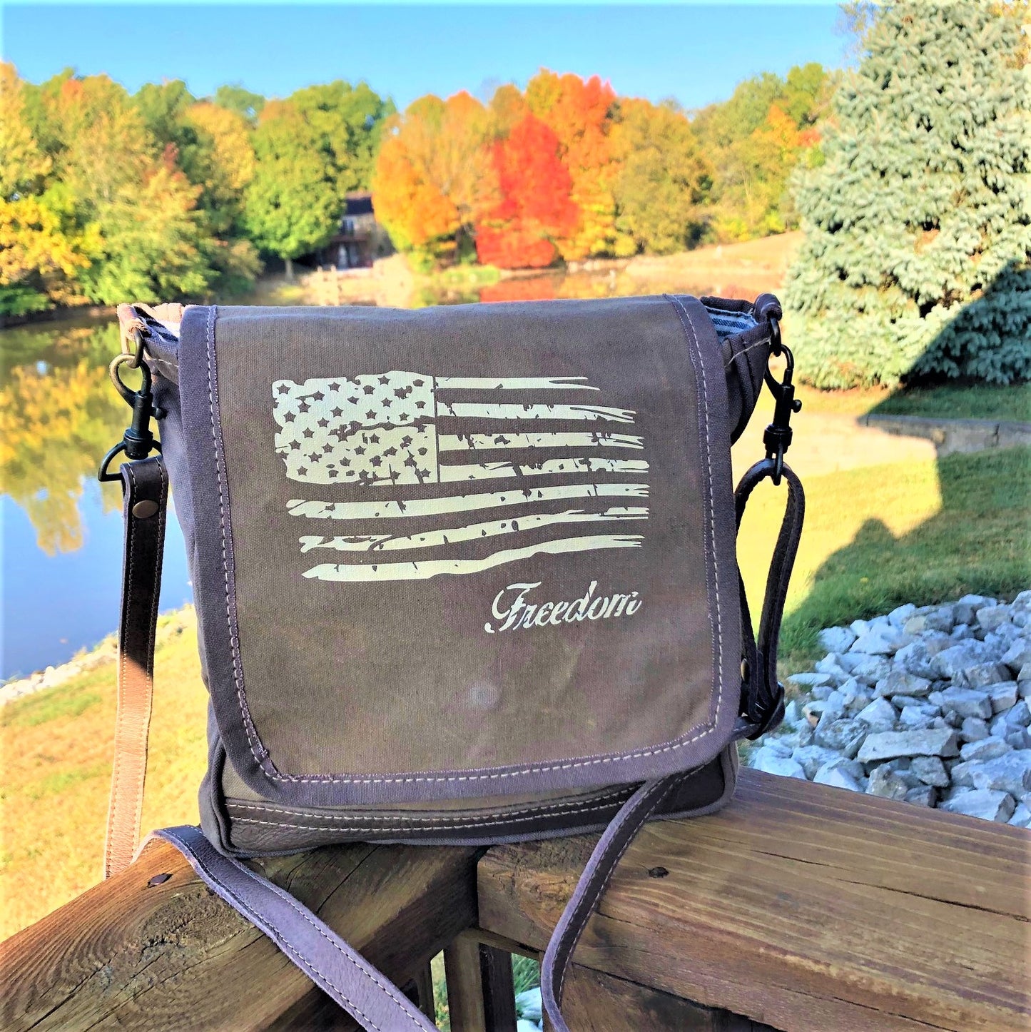 Freedom Flag Sustainable Canvas Minimalist Crossbody Purse Messenger Bag