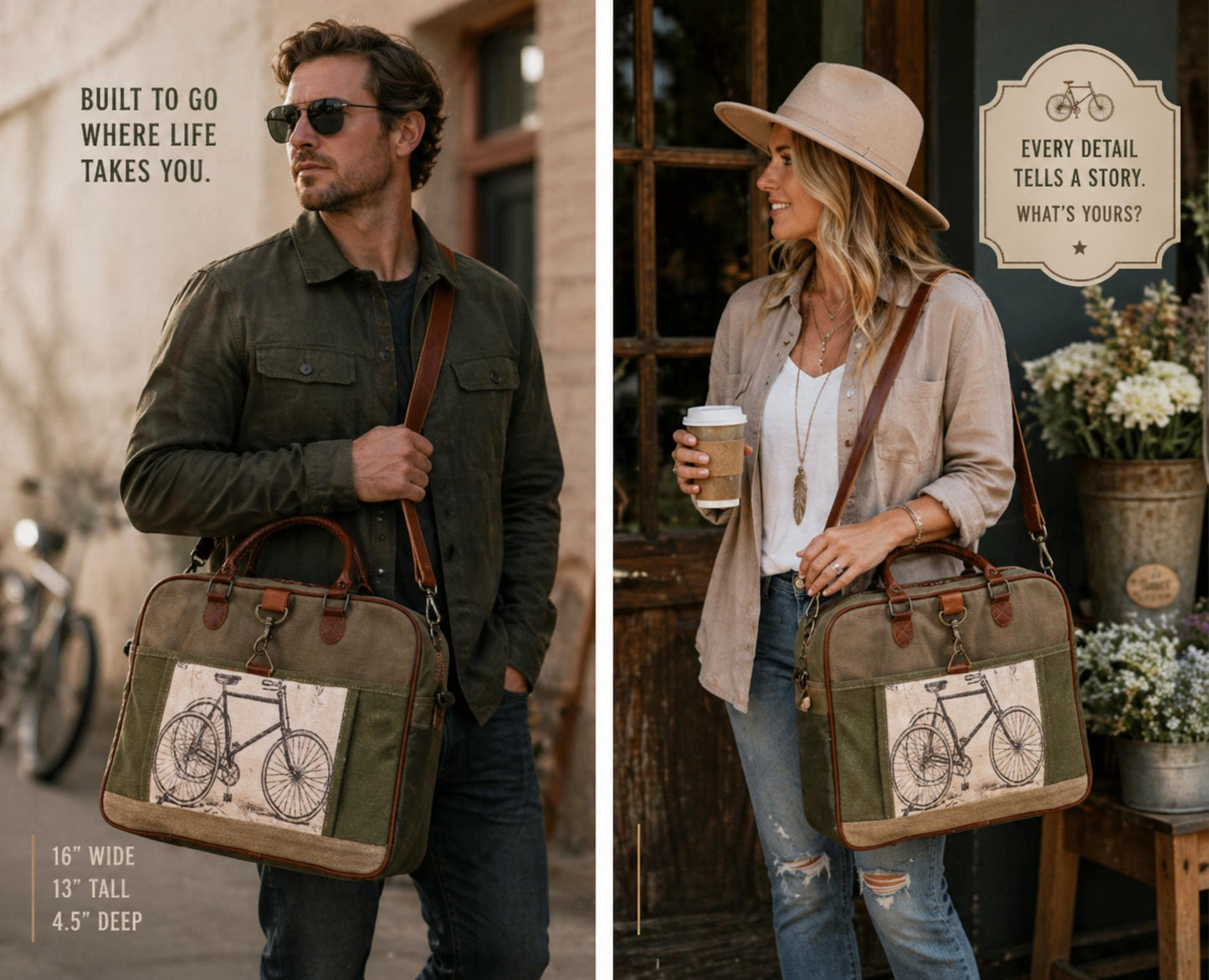 Repurposed Military Canvas Green Bicycle Messenger - Every Day Carry Bag