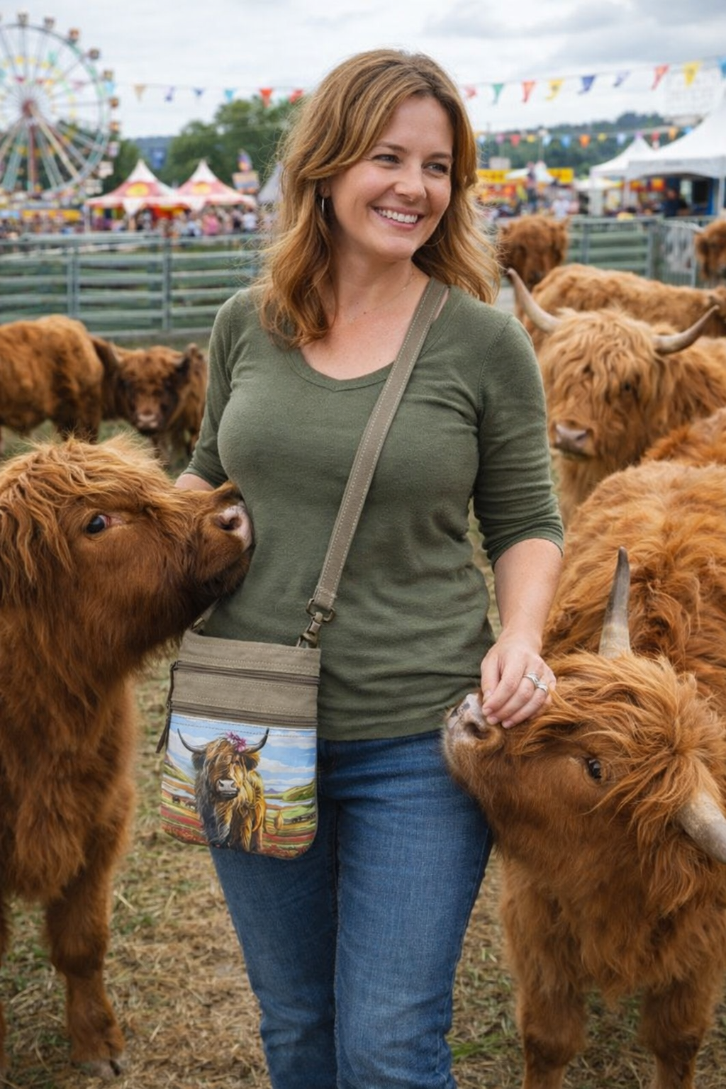 Canvas Crossbody Purse for Women – Highland Cow Small Military Bag – Unique Cute Gift for Her