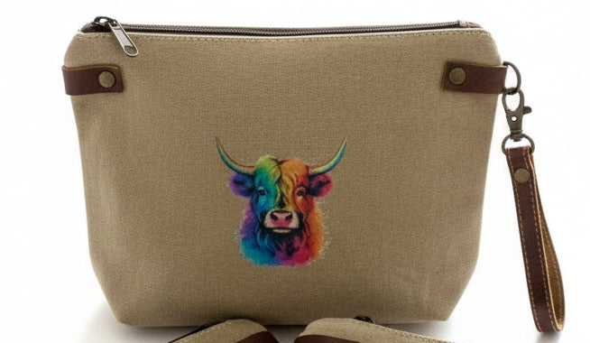 Fun Highland Cow Canvas Wristlet or Carry All Pouch