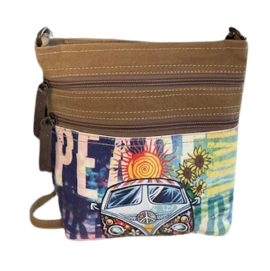 New! Vintage Hippie Van Small Crossbody ~ Peace with a Little Sunshine and Flower Power!