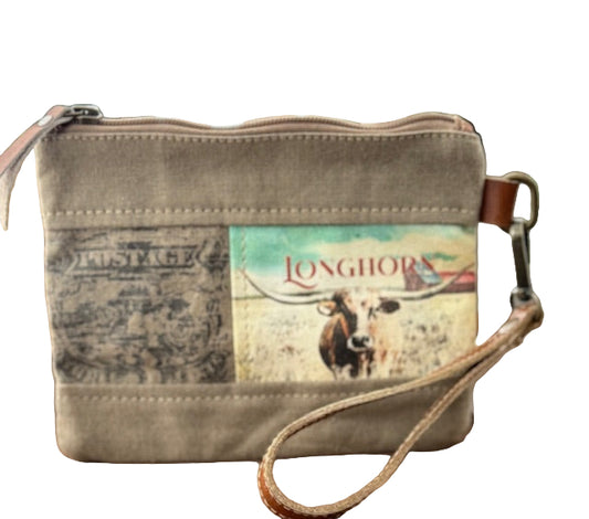 Texas Longhorn Wristlet with Vintage Postmark ~ Makeup Bag or Pouch