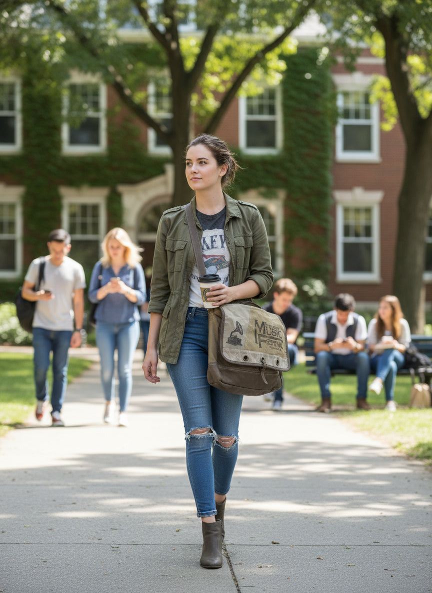 Computer Messenger Crossbody Bag with Vintage Music Festival Print