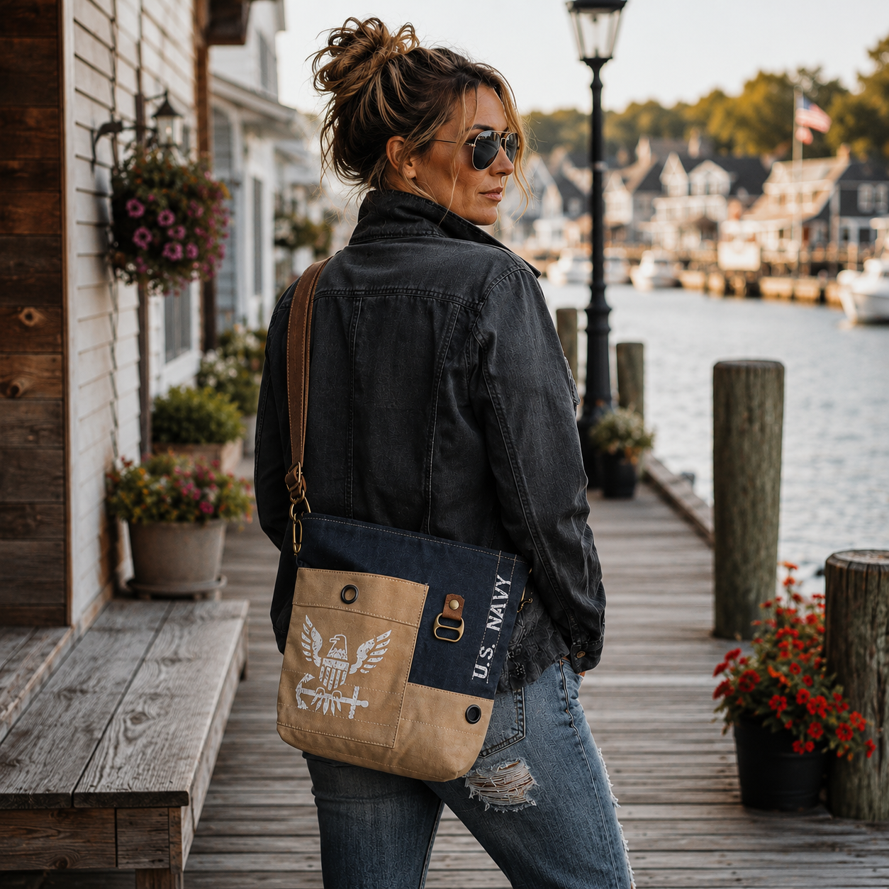 Recycled Military Canvas US Navy Crossbody Bag