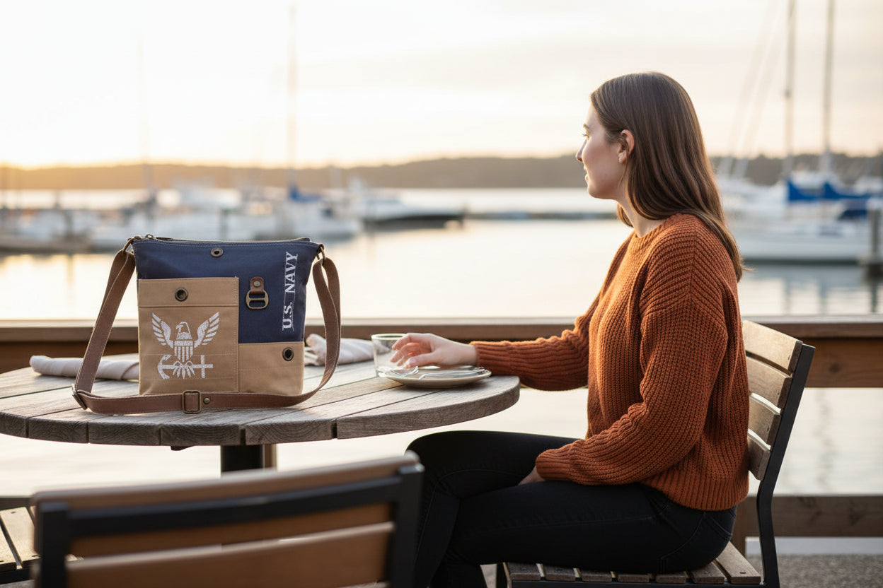 US Navy Sustainable Canvas Crossbody ~ Navy Proud