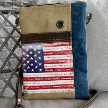 American Flag Canvas Passport Crossbody Bag
