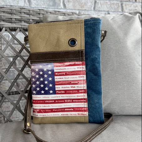 American Flag Canvas Passport Crossbody – Upcycled Military Canvas – Patriotic USA Style