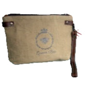 canvas wristlet, pouch or carry all constructed or repurposed military canvas with a queen bee print on the front