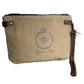 canvas wristlet, pouch or carry all constructed or repurposed military canvas with a queen bee print on the front