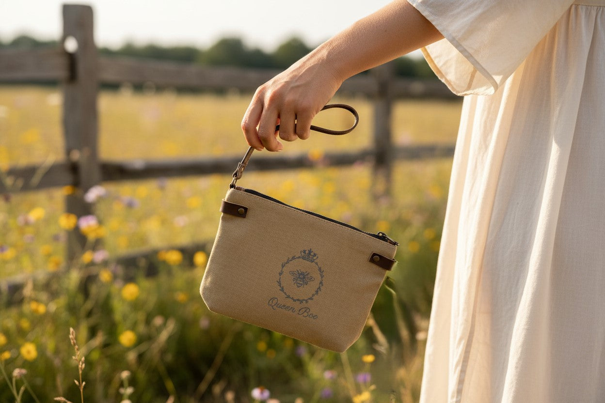 Queen Bee Canvas Pouch Carry All Wristlet