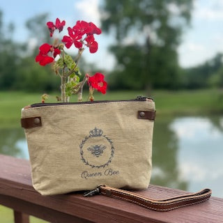 Recycled Military Canvas Bag – Minimalist Carry All Wristlet Pouch for Women – Unique Everyday Gift