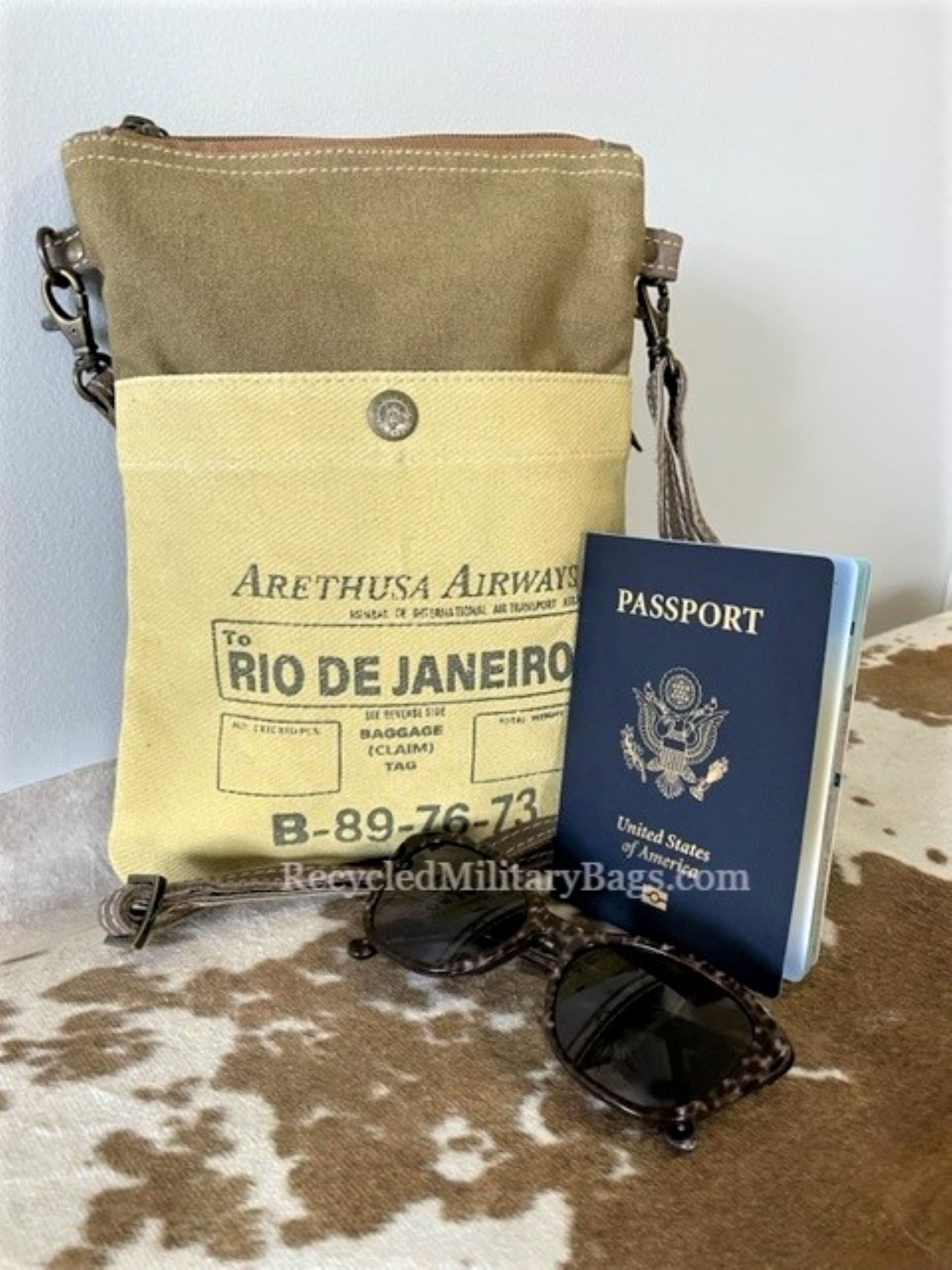 UpCycled To Rio De Janeiro Crossbody Bag - Made from Repurposed Military Canvas