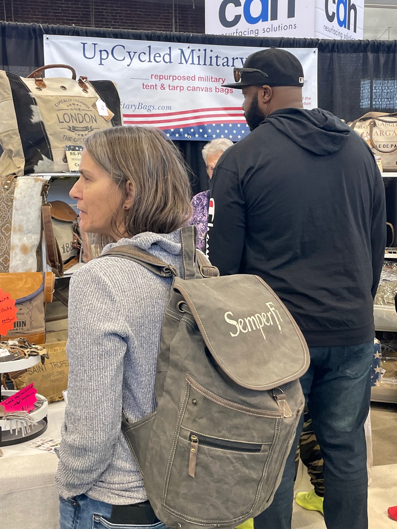 Unisex Gray Large Sustainable Canvas Backpack – Recycled Military Bags