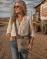 Recycled Military Canvas Freedom Rider Cowboy Skull Crossbody Bag