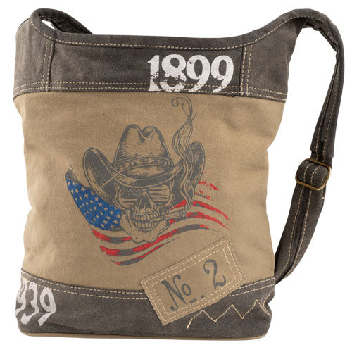 Recycled Military Canvas Freedom Rider Cowboy Skull Crossbody Bag