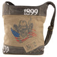 Recycled Military Canvas Freedom Rider Cowboy Skull Crossbody Bag
