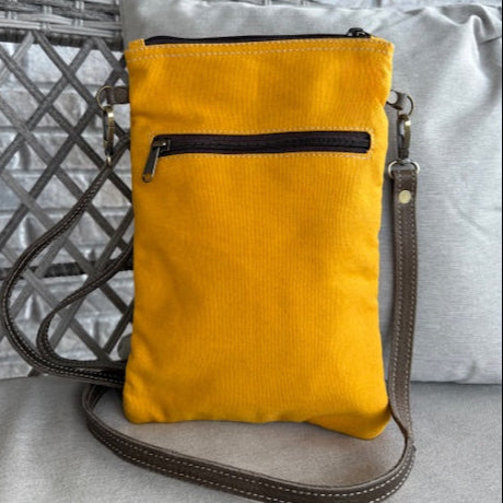 Yellow Sunflower Repurposed Military Canvas Passport Bag