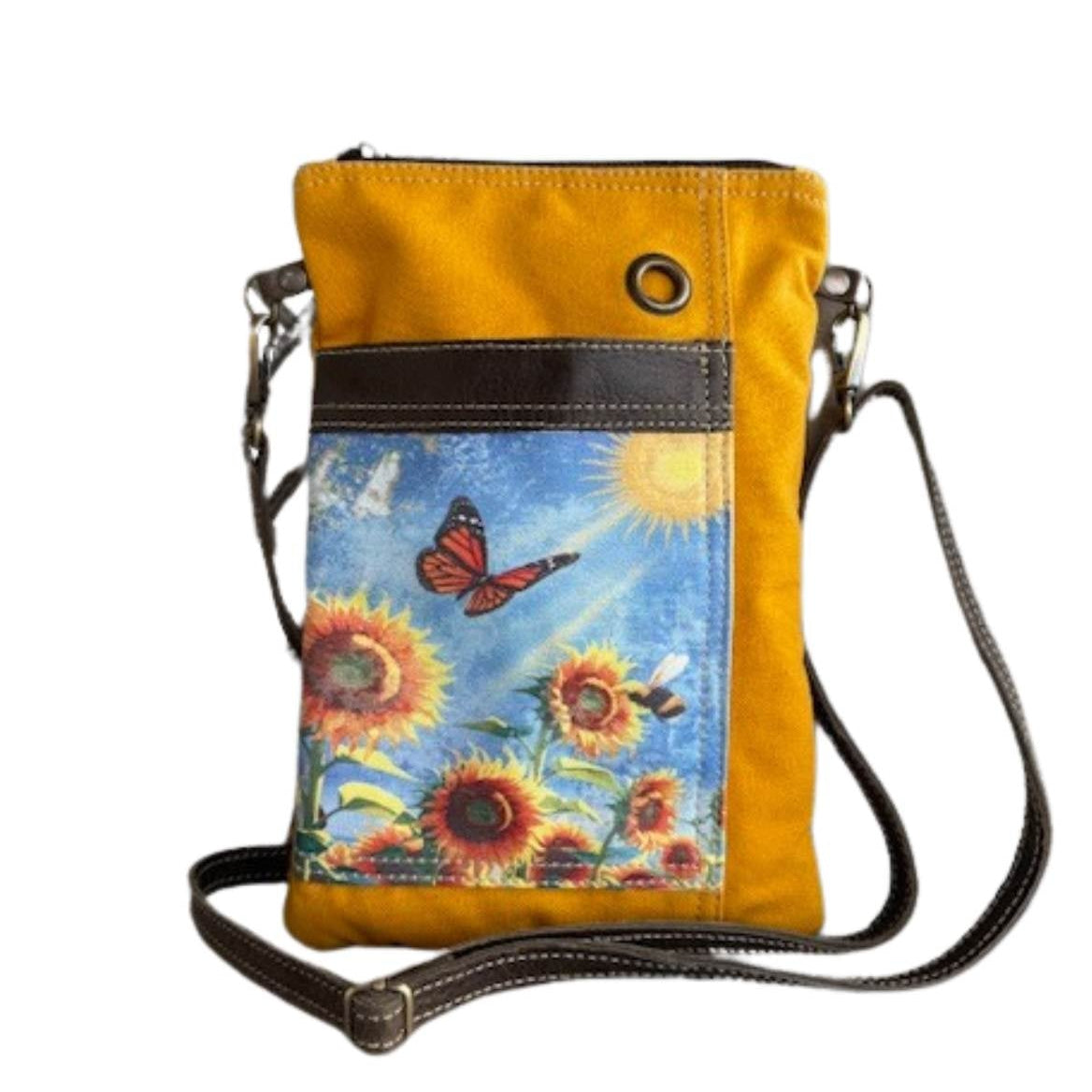 Yellow Sunflower Repurposed Military Canvas Passport Bag