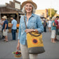 Recycled Military Canvas Yellow tote bag with sunflower design verse that says this is the day the Lord has made let us rejoice.