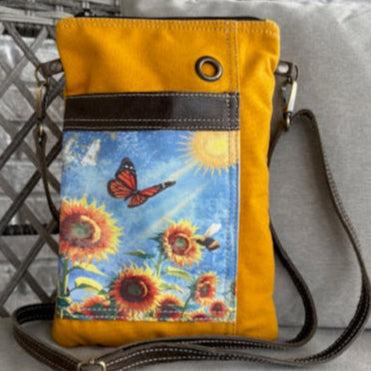 Yellow Sunflower Repurposed Military Canvas Passport Bag