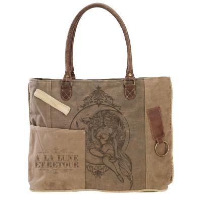 to the moon and back a la lune et retoue tote bag repurposed military canvas purse with crossbody strap