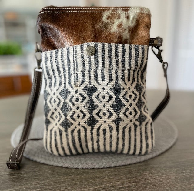 NEW! Trellis Cowhide and Sustainable Canvas Purse Crossbody Bag