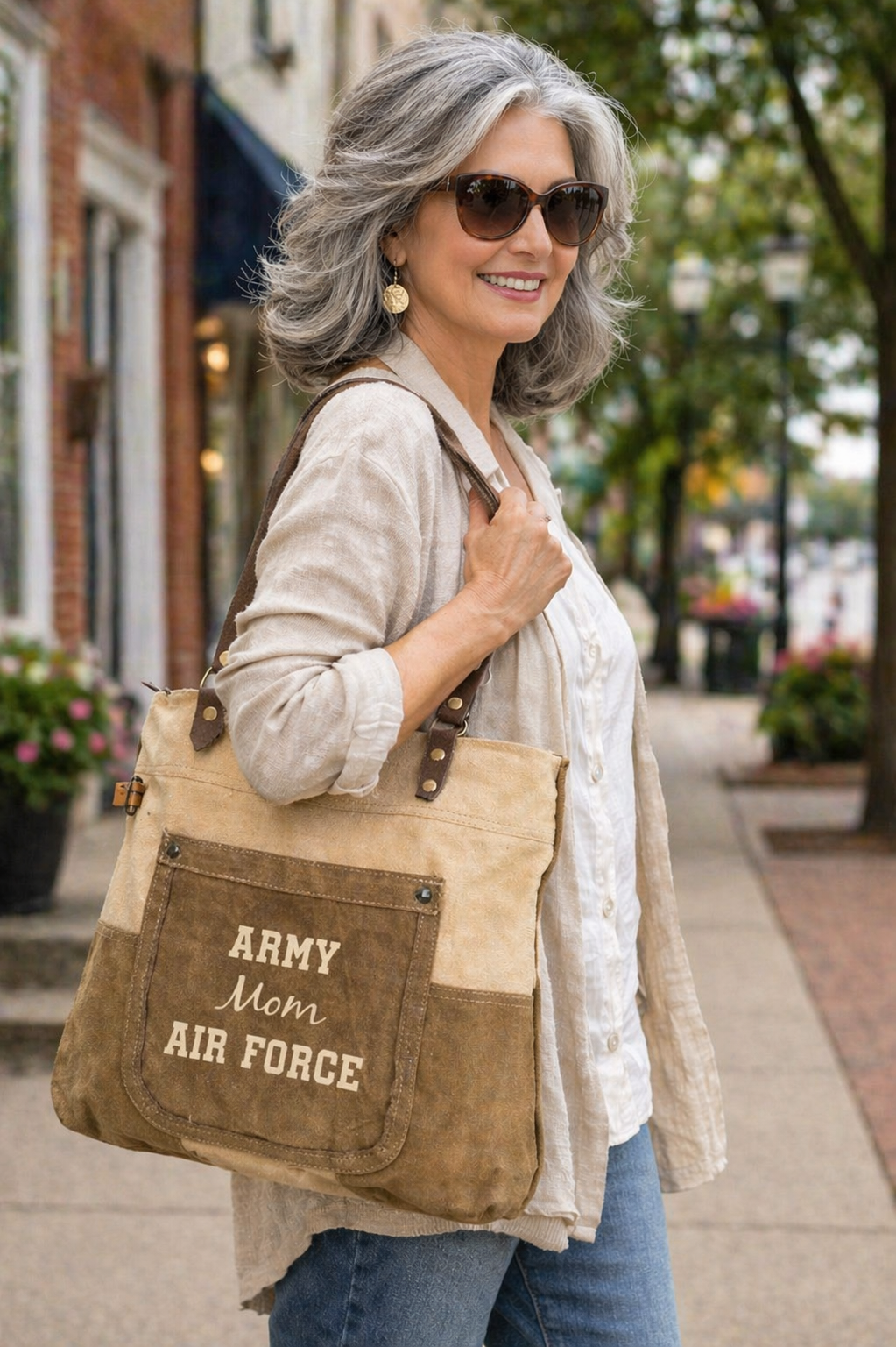 Patriotic Canvas Handbag – Dual Military Branch Two Tone Tote for Women – Custom Veteran or Mom Gift Idea