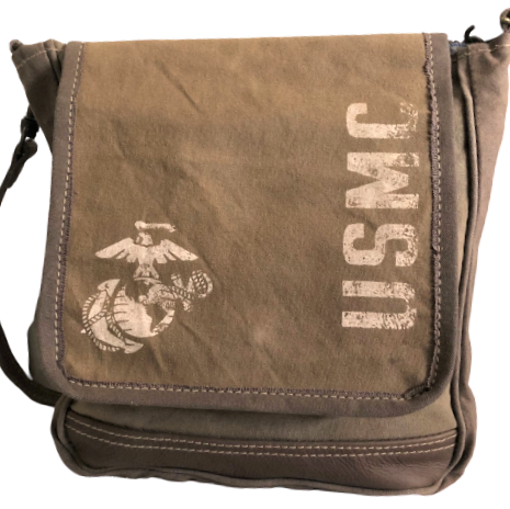 USMC MARINE Sustainable Military Canvas Crossbody Messenger Bag