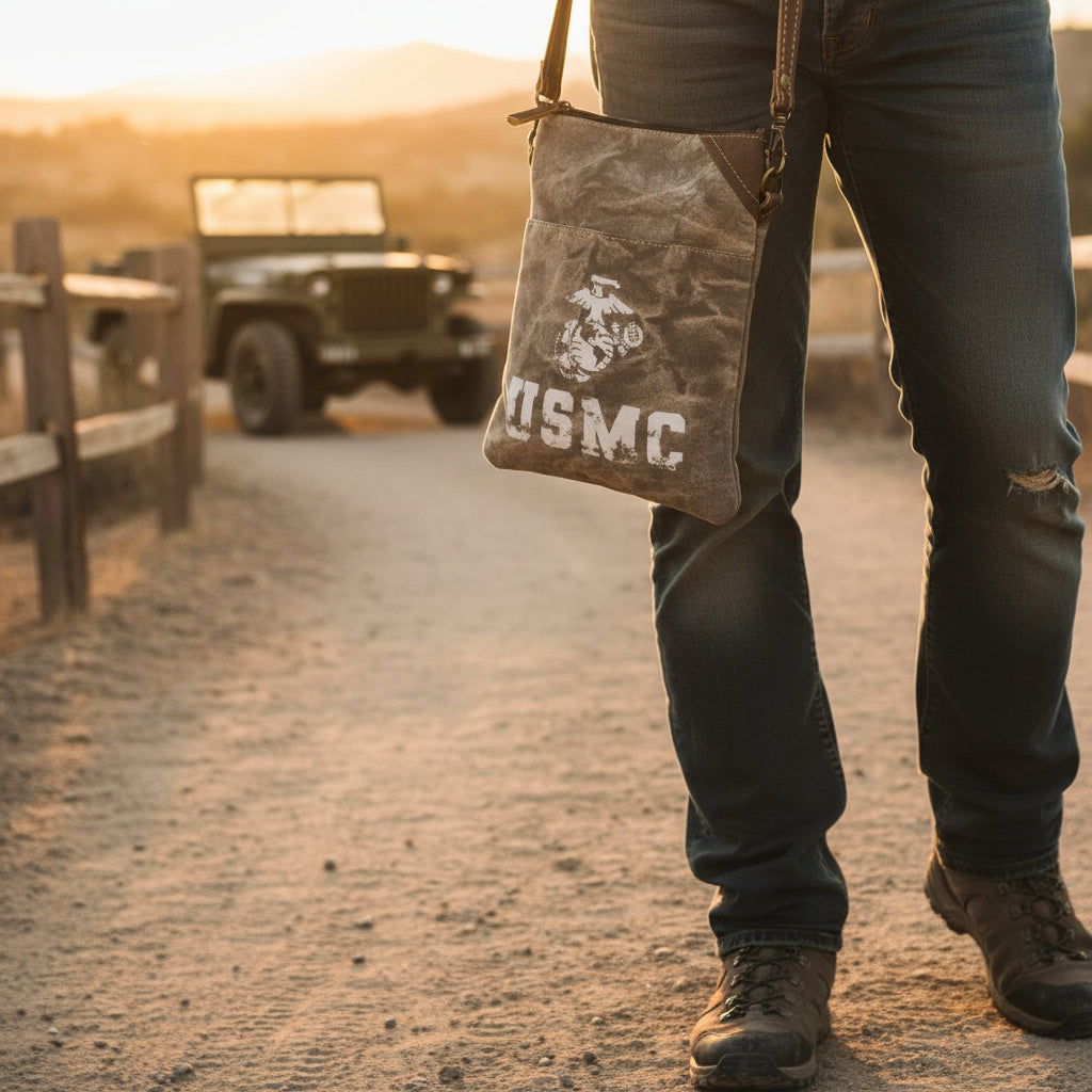 Military Canvas Crossbody Bag – USMC Marine Corps Passport Purse for Women – Gift for Marine Mom