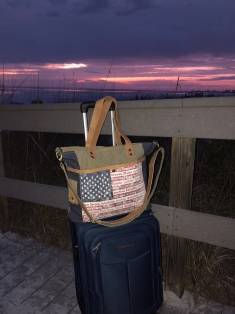 Patriotic American Flag Tote Bag with Luggage Sleeve for Easy Traveling!