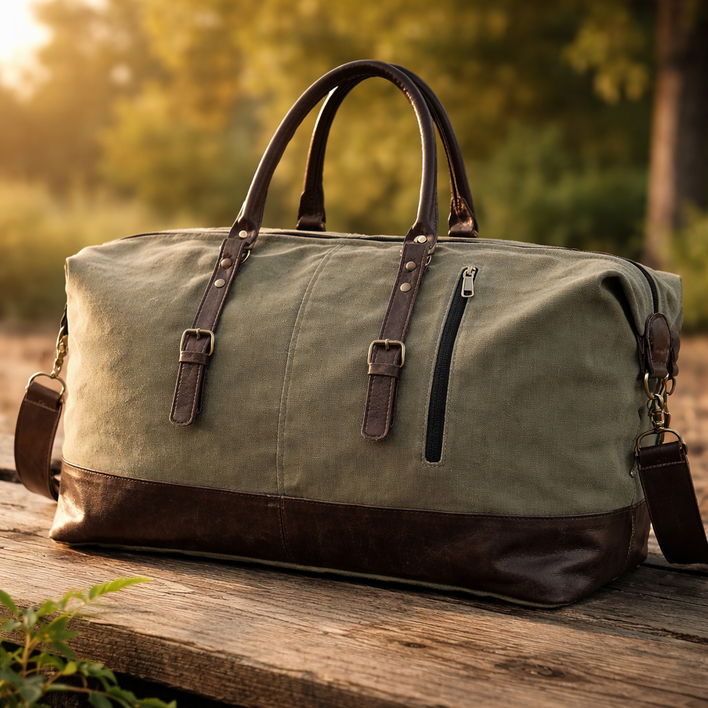 Recycled Military Canvas Bag – Duffle Travel Bag with Padded Pocket for Women & Men – Veteran Gift