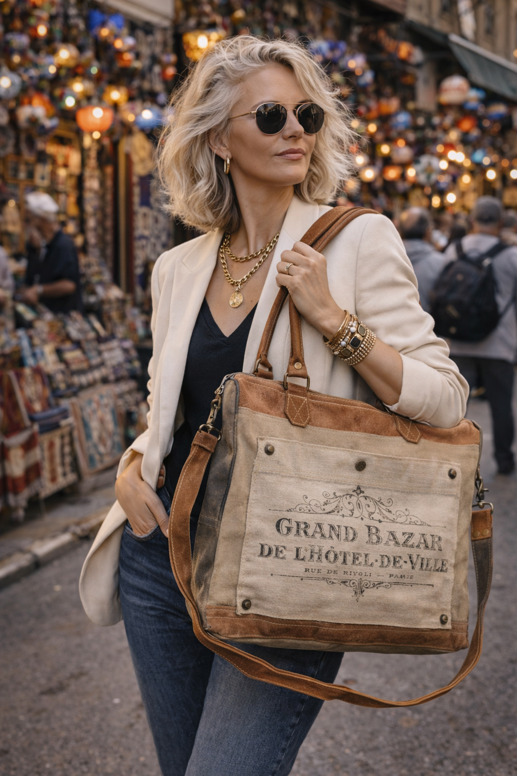 Eco Chic Grand Bazar Sustainable Military Canvas Purse Tote or Small Weekender Crossbody